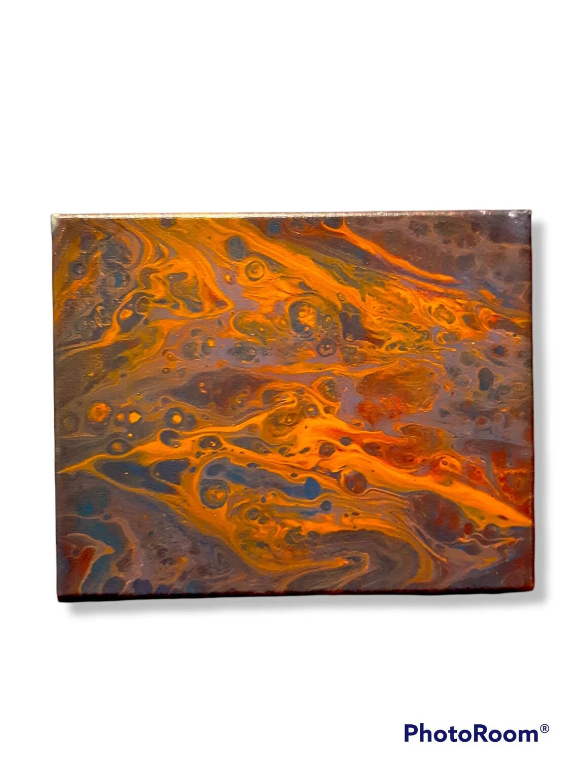 Small 8 in x 10 in Orange and Purple Abstract «Solar Flare» Acrylic Painting