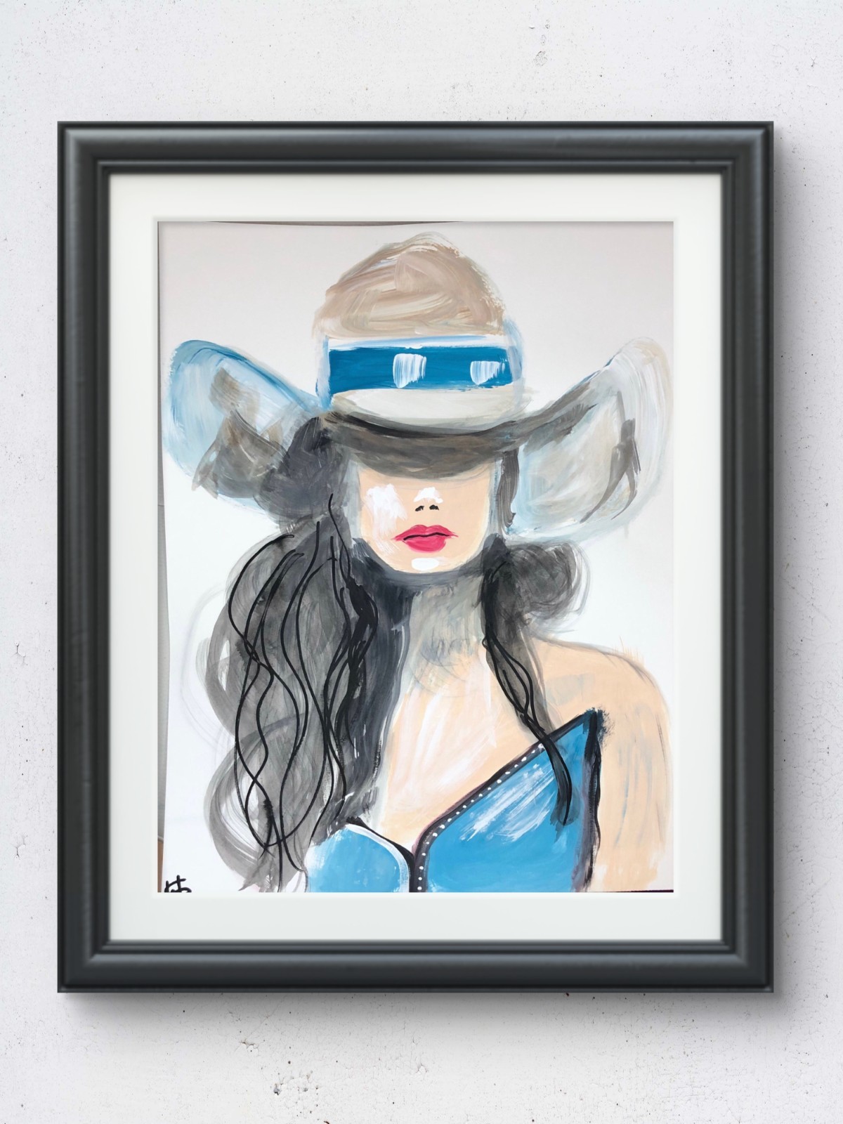 Western cowgirl expressionism modern wall art painting 14X11 Gallery Paper