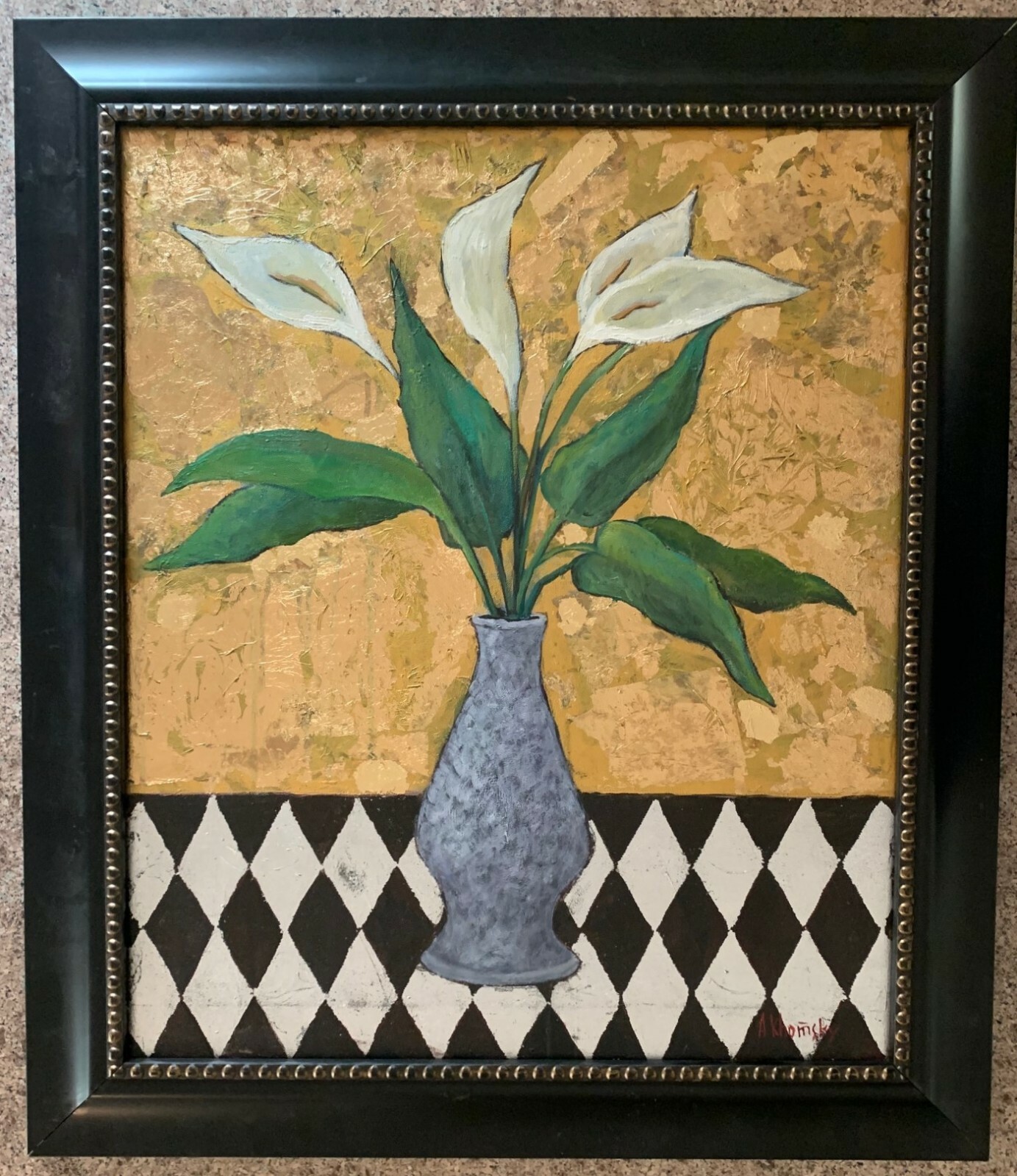 Alexander Khomsky, “Calla Lilies Floral Still Life” – Oil & Gold Leaf on Canvas