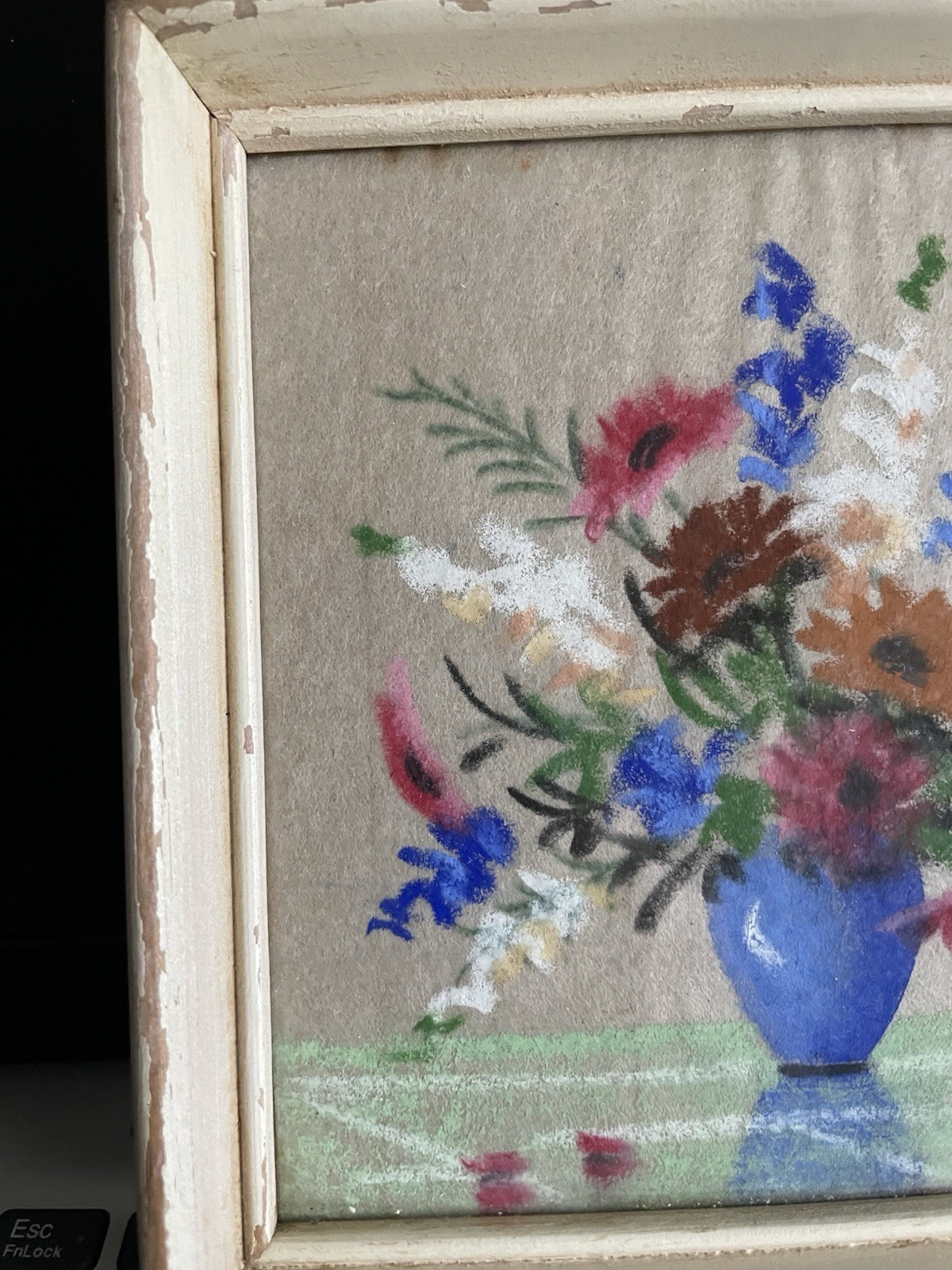 Set of 2 original vintage pastel flower paintings Mabel C. Heyde, Mimi Joy 1940′