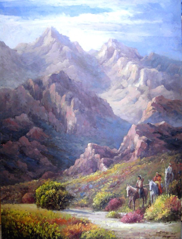Landscape American Indian Hand Painted Oil on Canvas 36″ x 48″