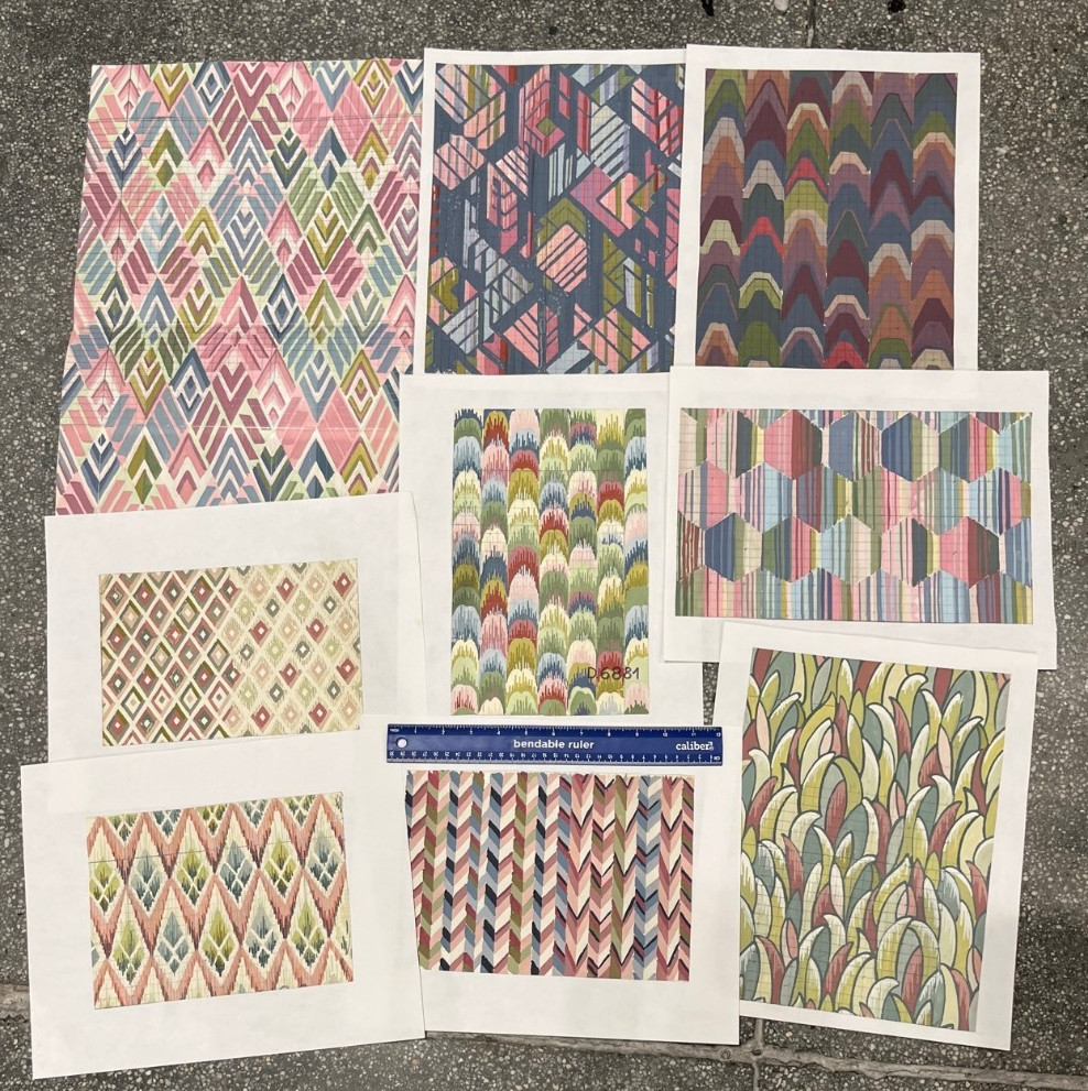Original Vintage Handpainted Tile, Geo and Mosaic Designs on Paper, lot of 17