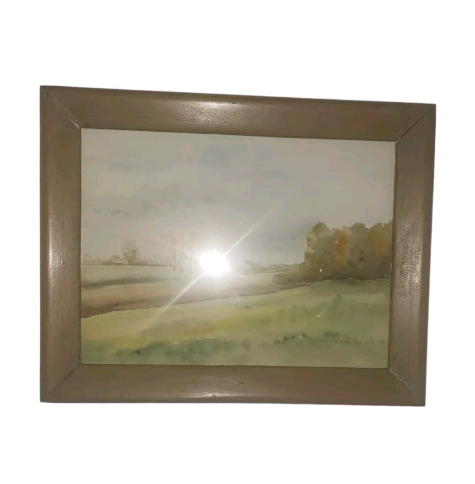 Vintage Original Landscape In The Fields Near Dusseldorf Germany Painting 1980