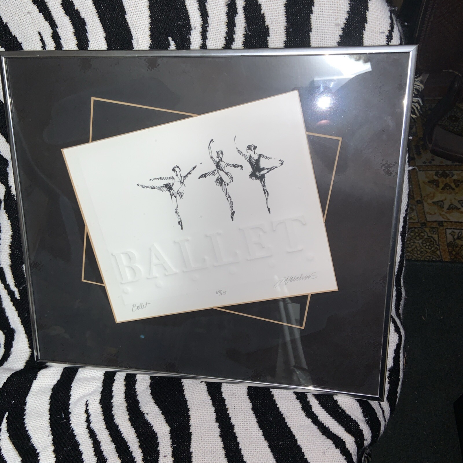 FRAMED EMBOSSED PAPER & INK BALLET 3 BALLERINAS SIGNED NUMBERED 65/135 VOORHEES