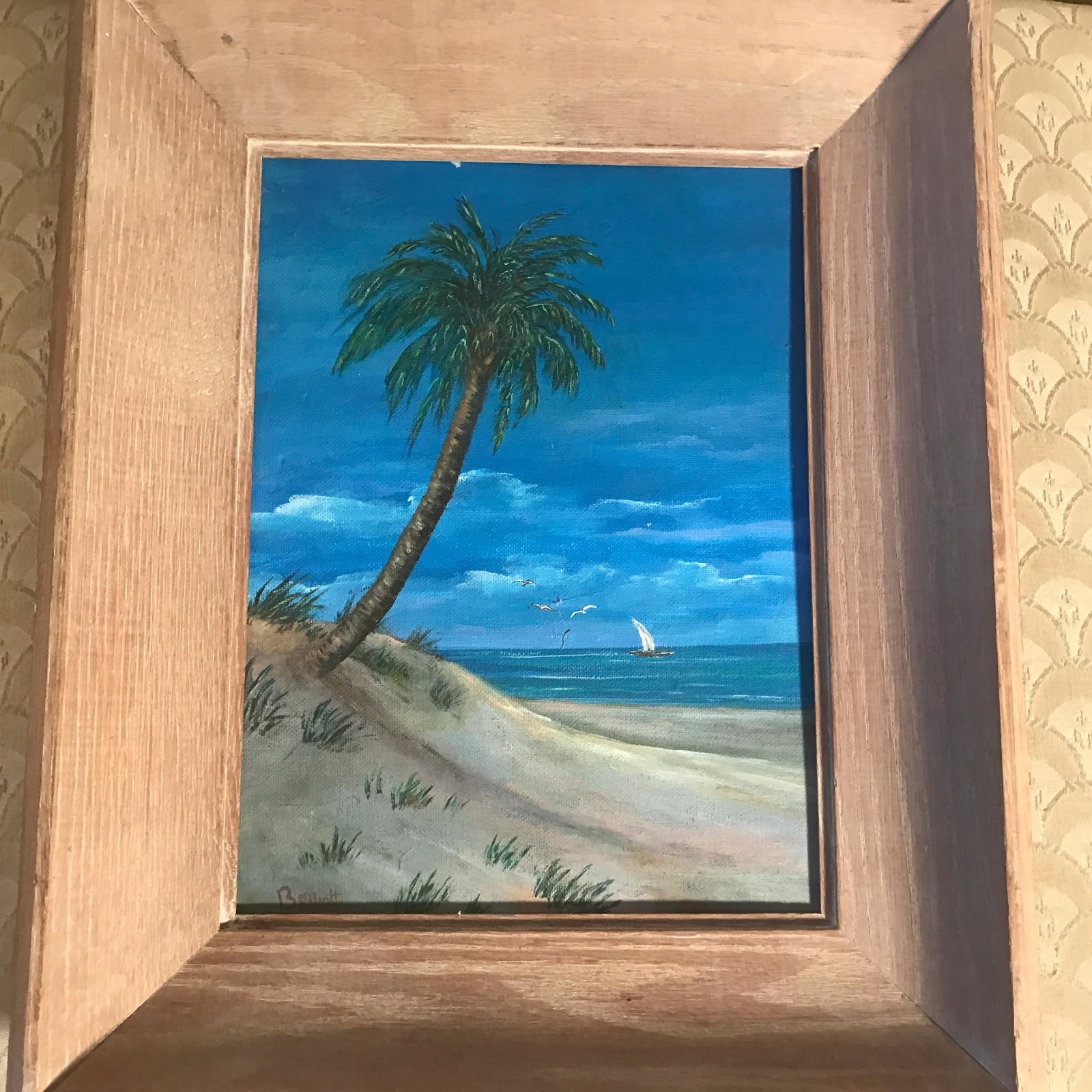 Beatrice Elliot «Florida Seashore Scene» Oil On Board Painting – Signed/Framed