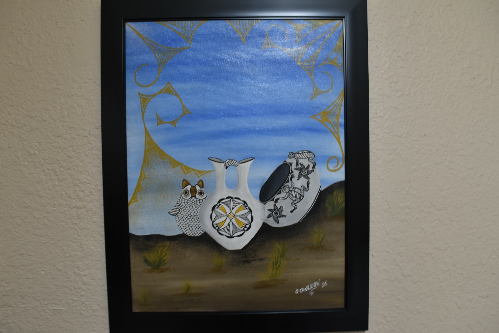 Vintage Southwestern Native American Zuni Art by D. Owaleon 1991