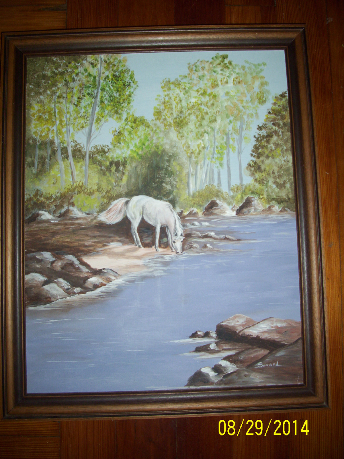 horse painting original one of a kind nice colors done so well riverr landscape