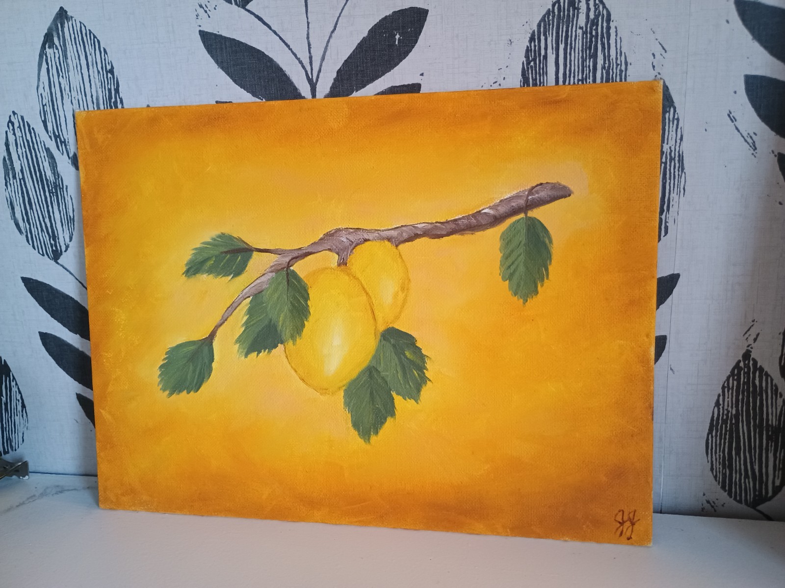 Still Life Lemons Lemon Branch Signed J J 9×12 Cottage Core Gallery Wall Art