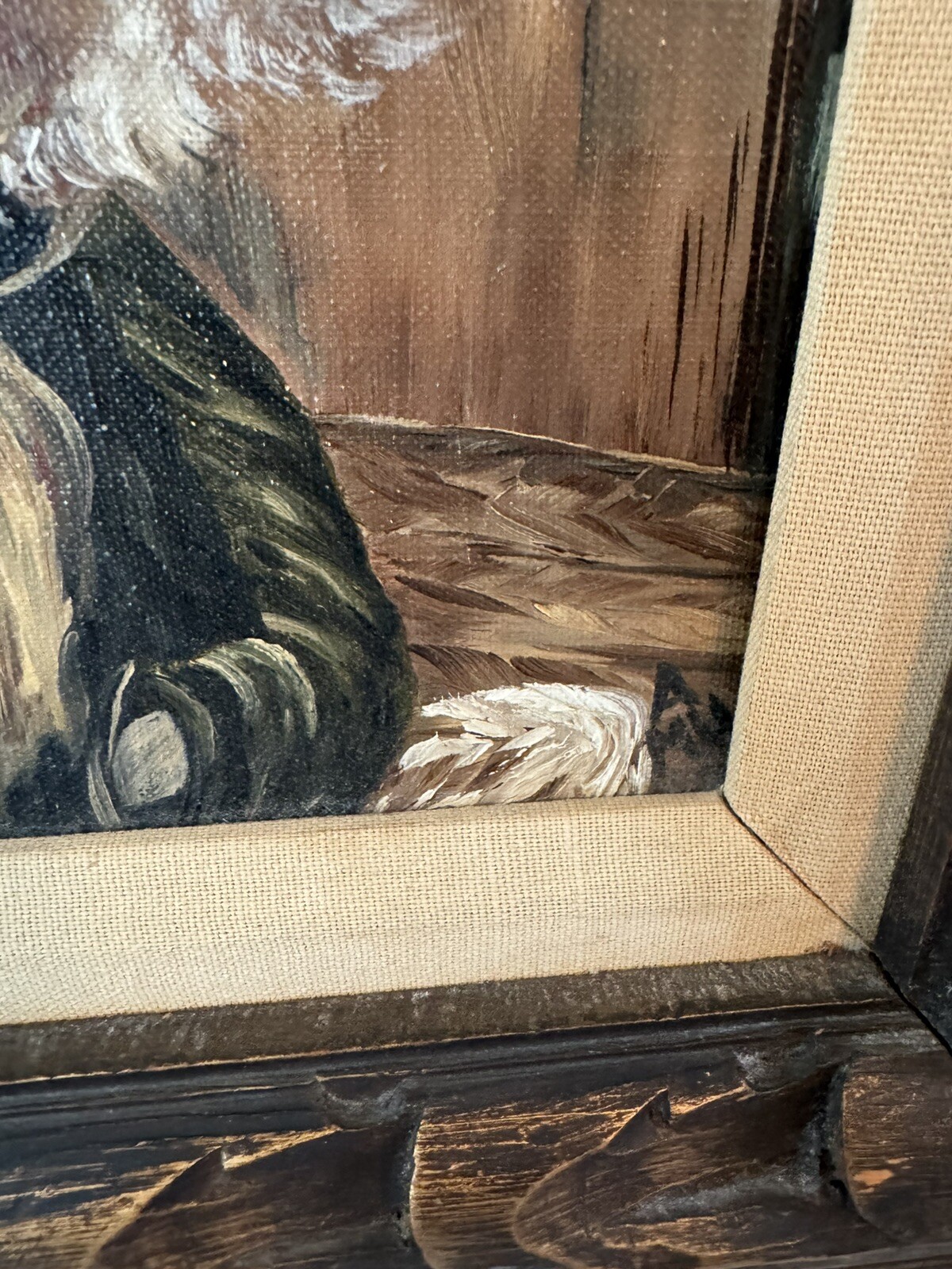 Vintage Gilt Wood Framed Oil on Canvas Smoking Pipe, Signed Man Cave