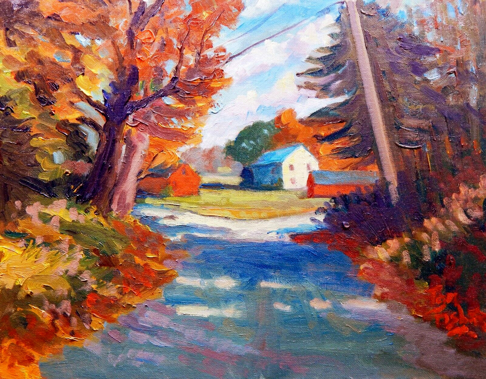 country road farm rural cottage realistic Impressionism oil Painting landscape