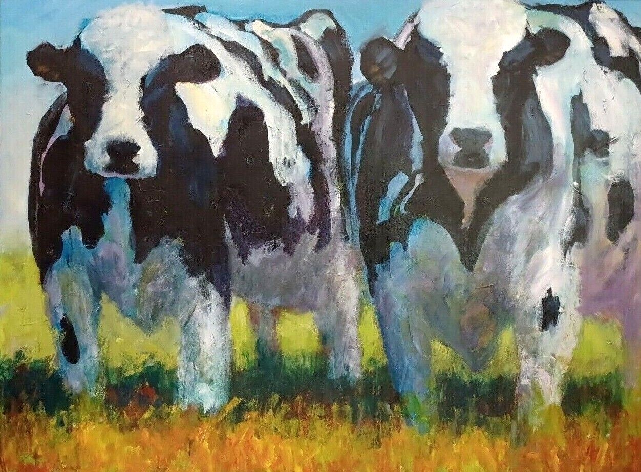 2009 AMERICAN GABRIEL BORAY Sd ORIG OIL on CANVAS COWS in LANDSCAPE FRAMED LARGE