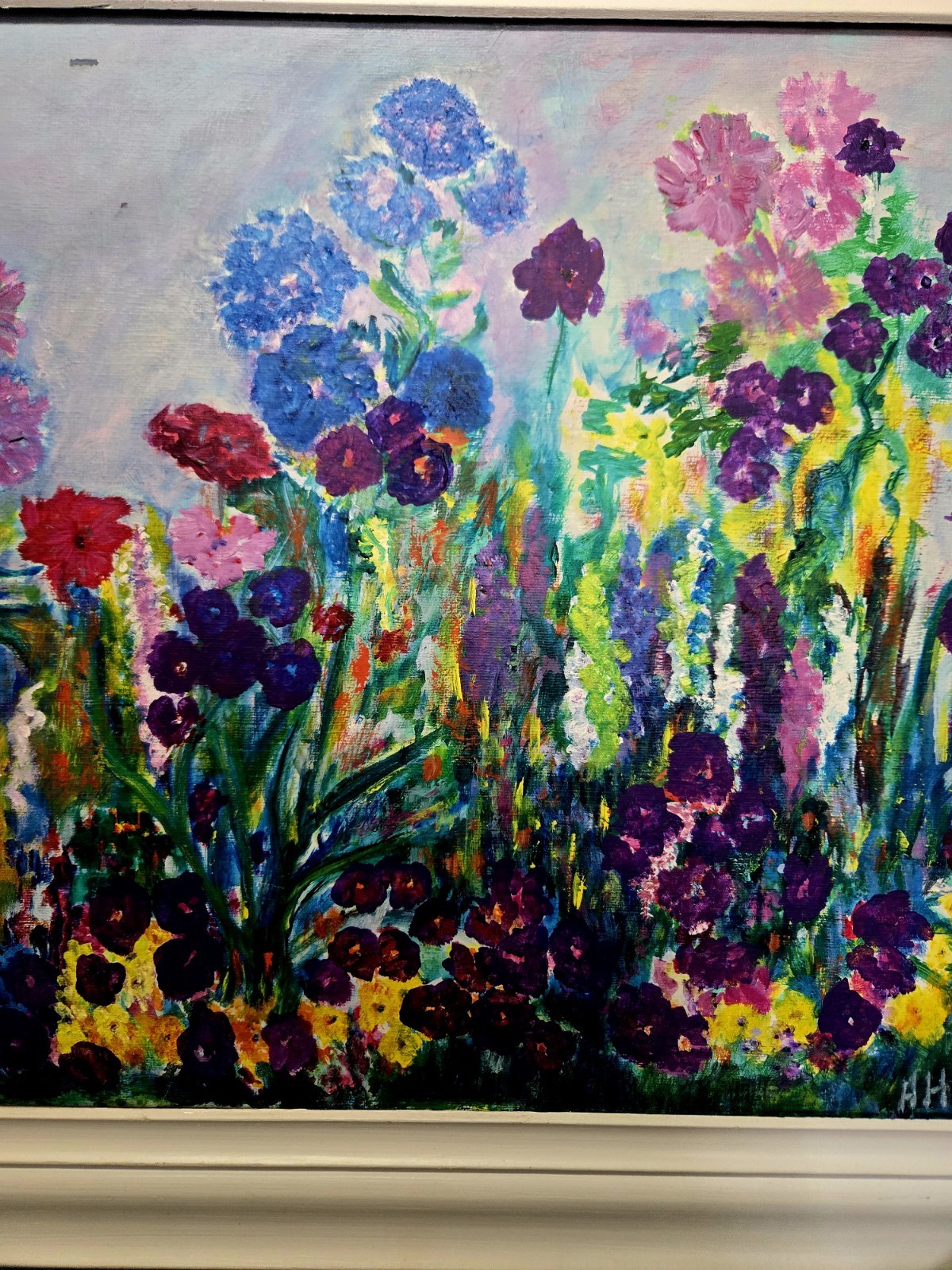 Original painting textured impasto flowers signed «A. Honigman» 31″×25″