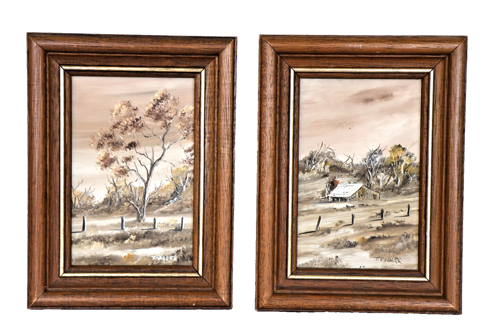 Terrence John Hadler Original Miniature Oil Paintings Pair Framed Australian 6×8
