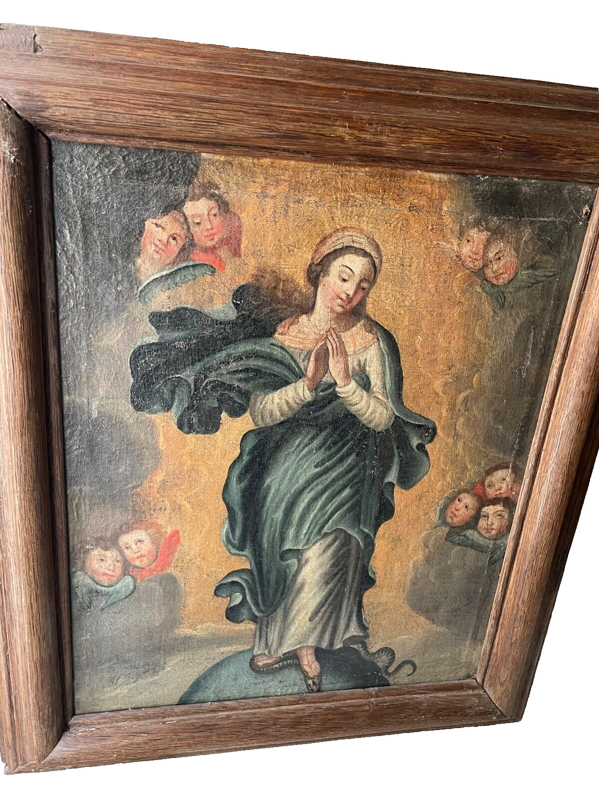 17th MURILLO ( circle ) SPANISH OLD MASTER RELIGIOUS OIL IMMACULATE CONCEPTION
