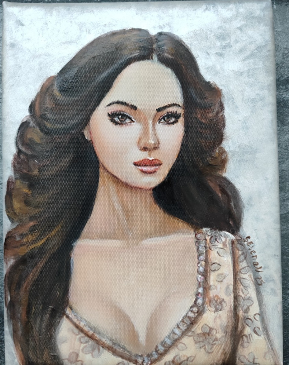 ​Original Oil Painting Female Portrait Pearl Background Hand Painted Stretched