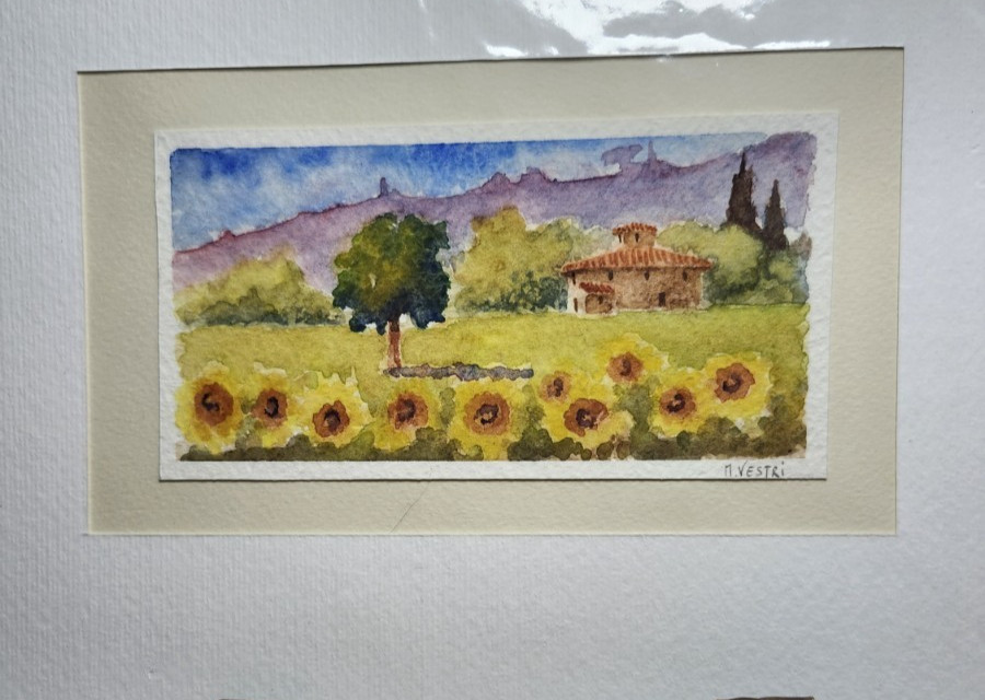 Tuscany Small Landscape Hand Painted Watercolor Original – Unframed M Vestri