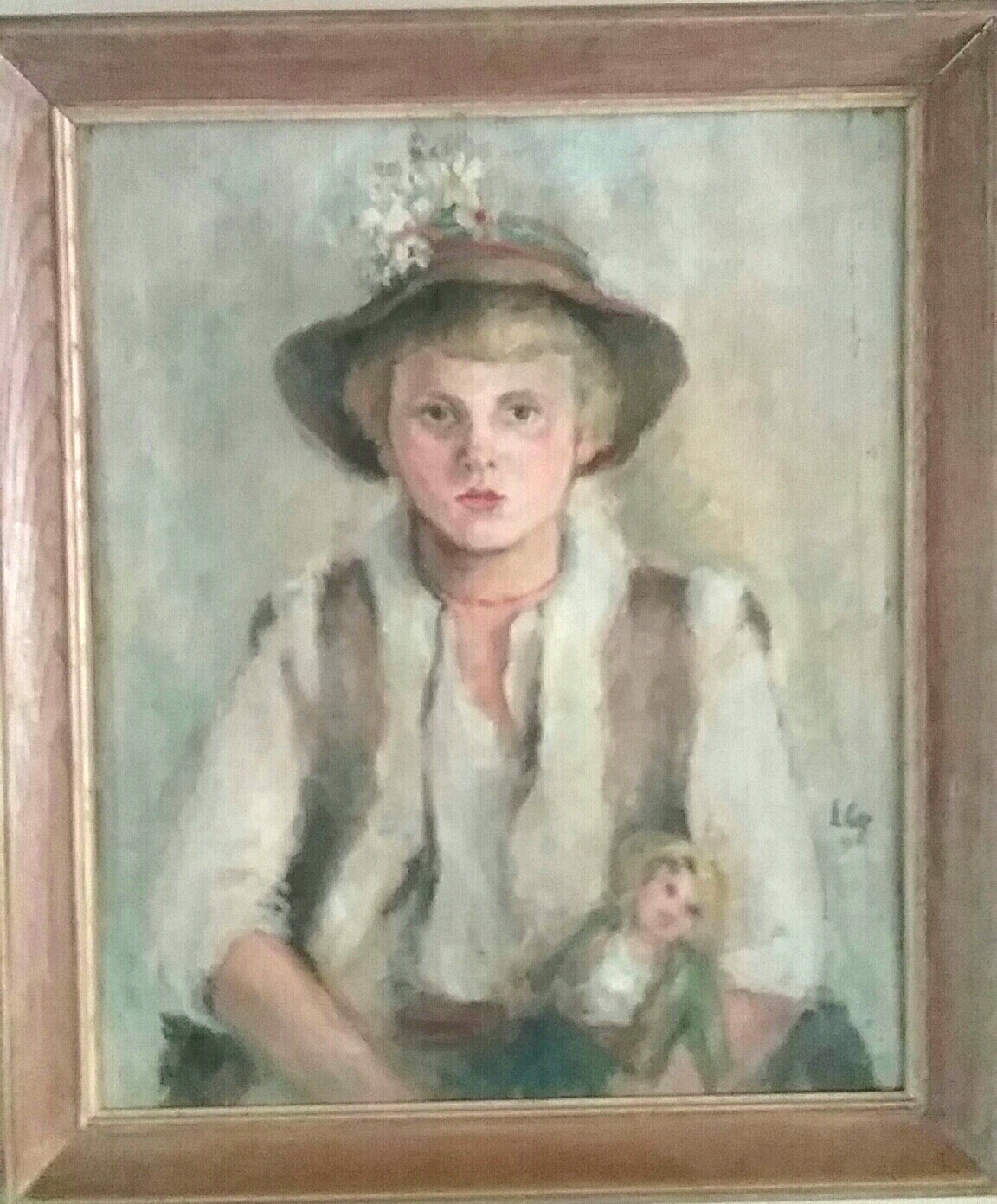 Portrait Sherpa Girl Sheep Farm Sussex Attributed Patrick Lambert Larking Oil