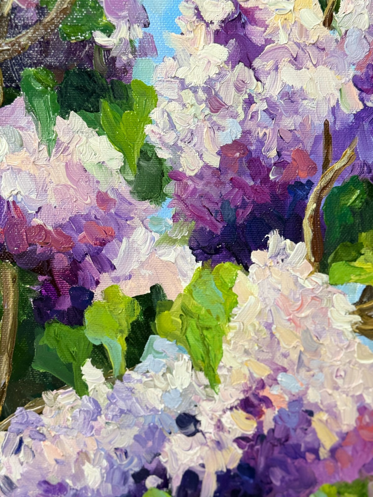Framed Original Oil Painting Lilac Flowers Spring Impressionism Landscape Art