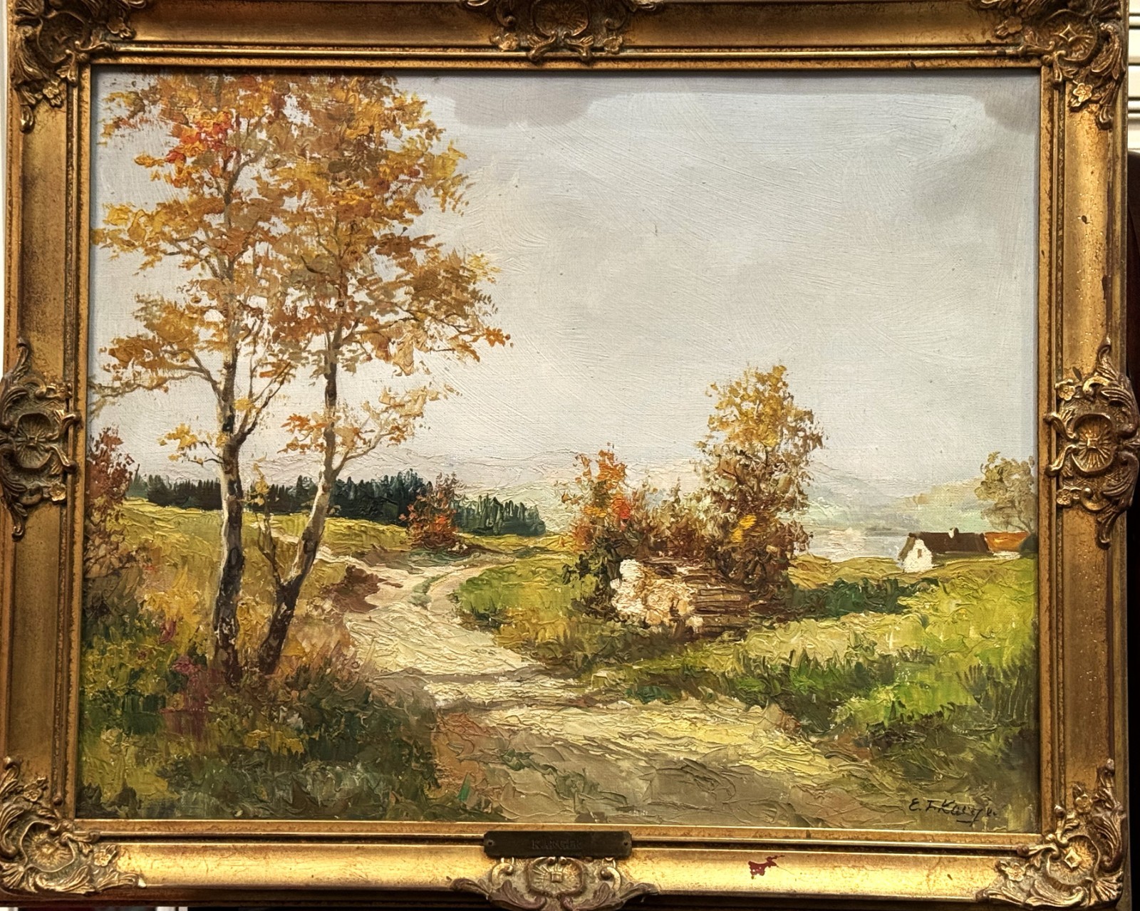 Ernst F. Karger (Austria), VTG E. 20th C Textured O/C Autumnal Landscape, Signed