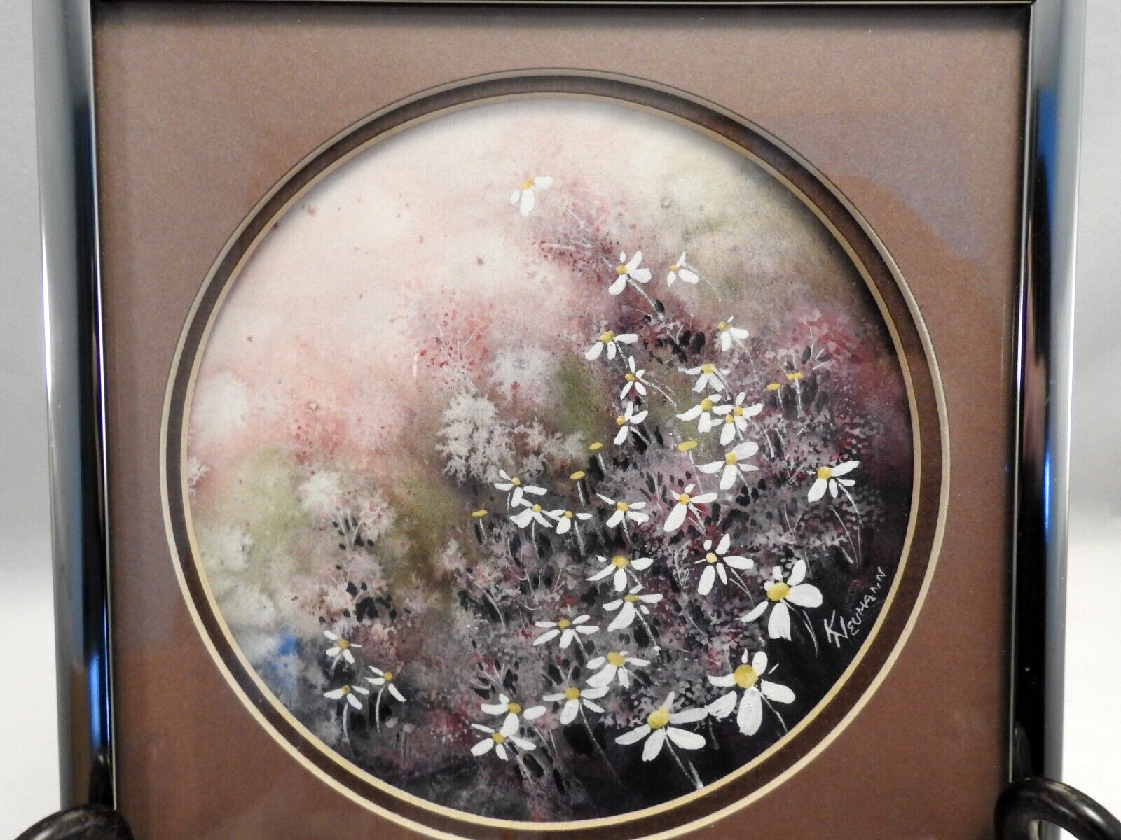 Kay Neumann Framed Matted Original Daisy Watercolor Floral Picture 6 1/4″ Square