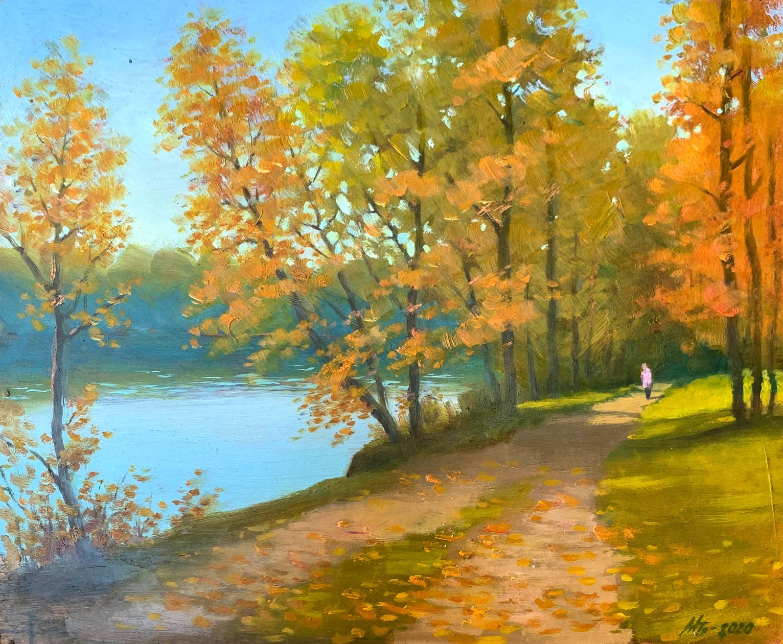 Oil Painting In The Autumn Park M. Burdylo Unframed Original Decor Art nAAA3427