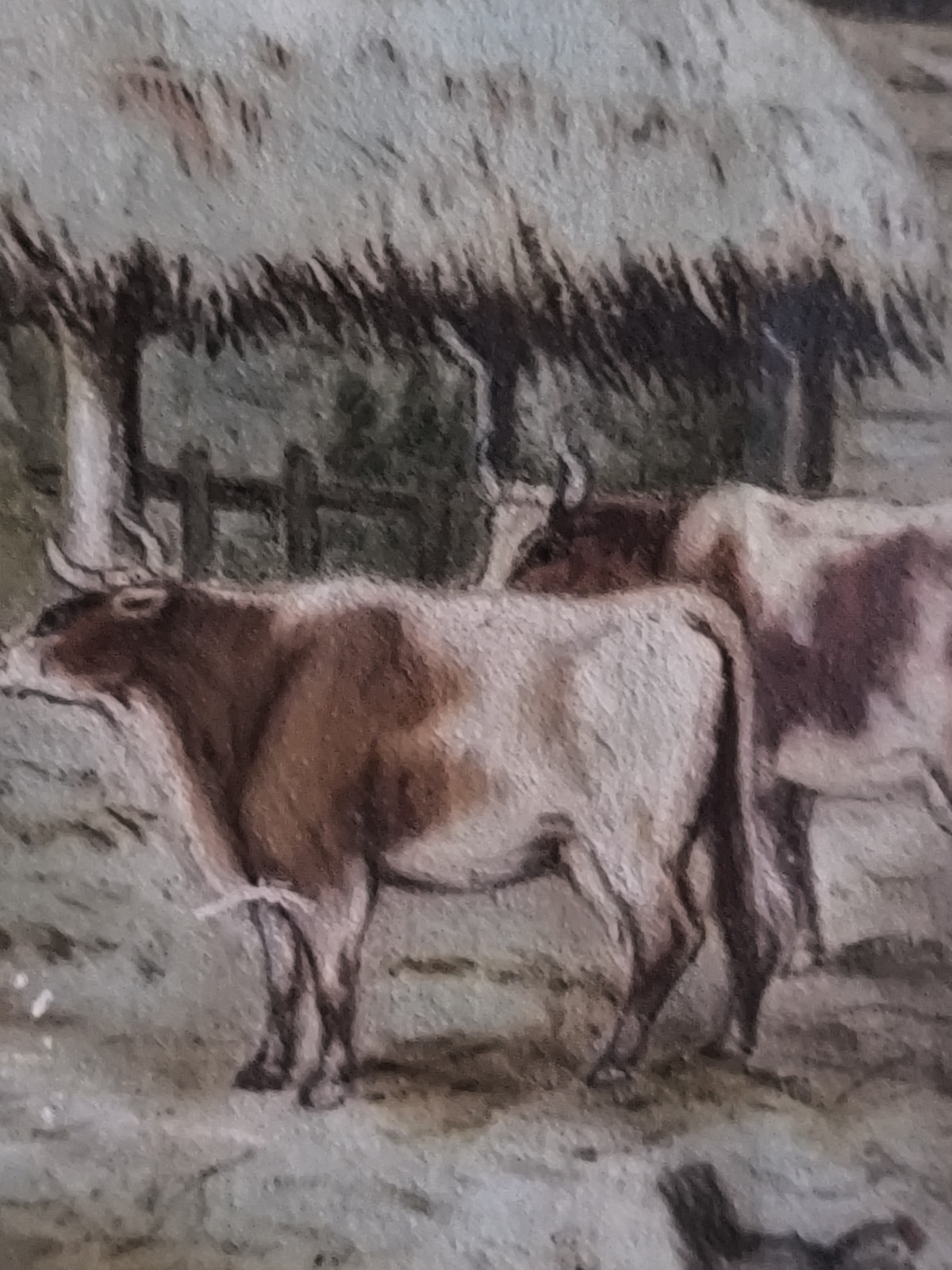 Painting Rustic Winter Soft Farm Cows Hens Vintage Charming Amelie Badoche