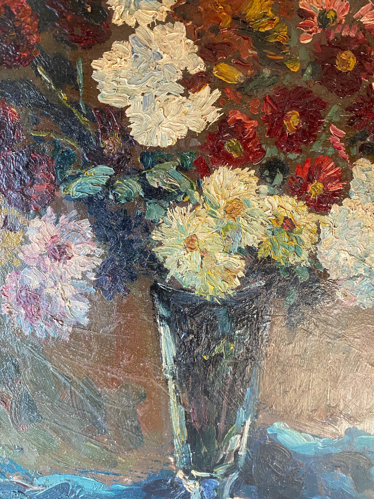 Oil painting by August Winkelhock Still Life Flowers in Vase Gerbera Blossoms