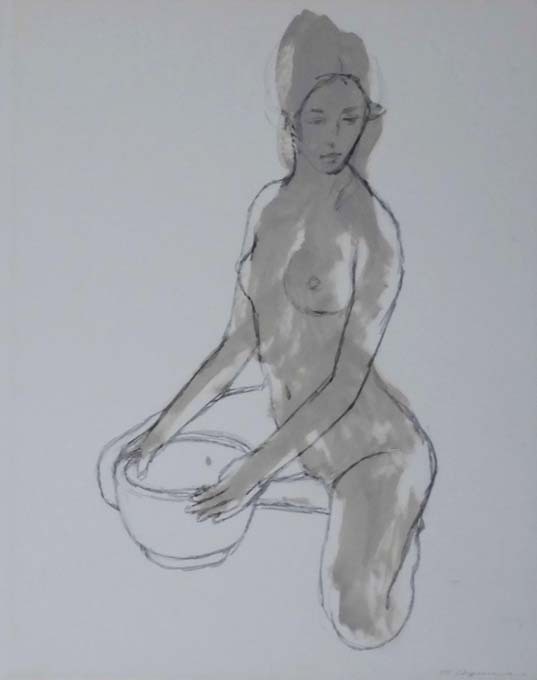 Norio Azuma «Nude Drawing» Oil & Pencil on Paper Signed