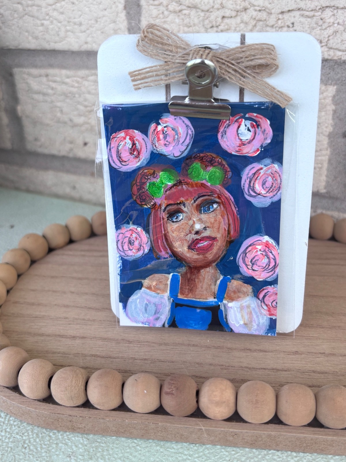ACEO Art Original Acrylic, 2.5 x 3.5 inches, “Ginger Rose” Mini Portrait