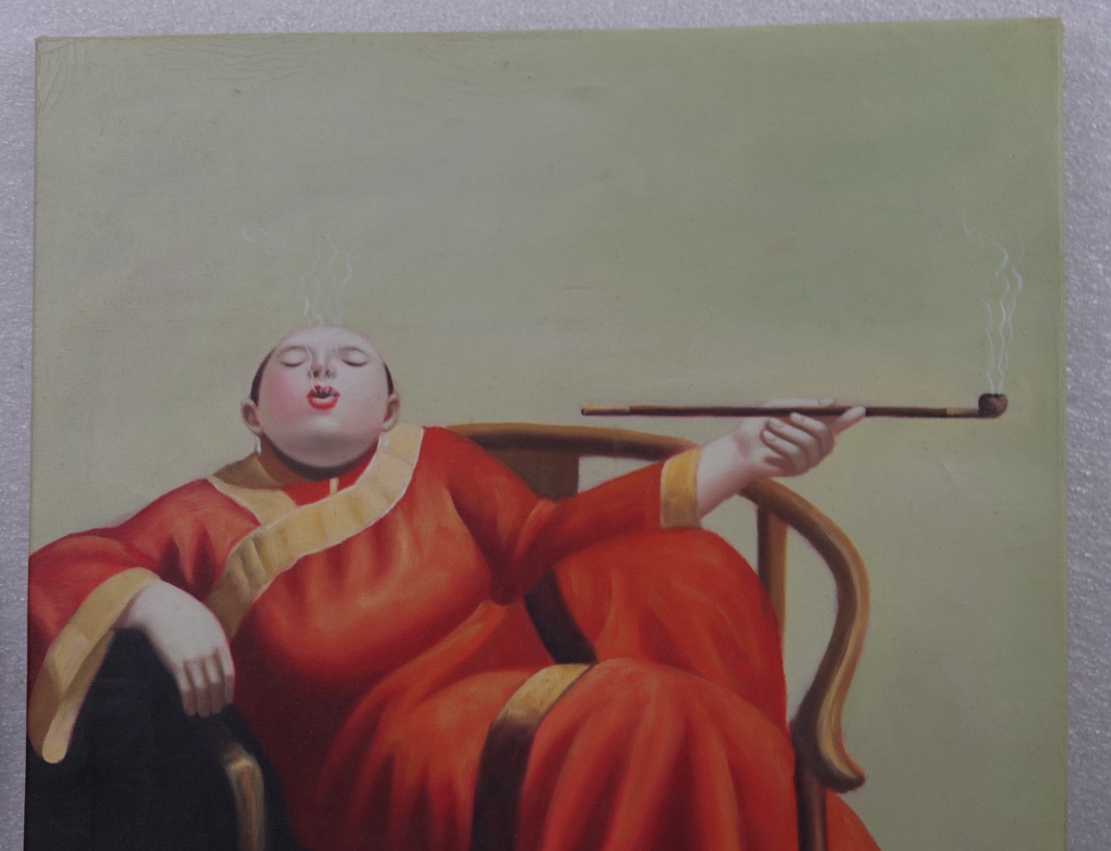 SMOKING FAT WOMAN ARTIST LIU BAO JUN OIL PAINTING REPRODUCTION ON CANVAS