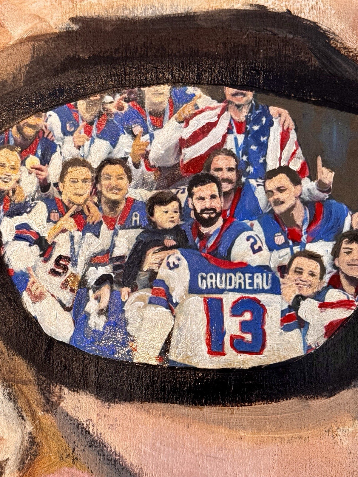 XL Colorful Abstract Painting Jack Hughes Entire USA HOCKEY Team GOLD Metal WIN