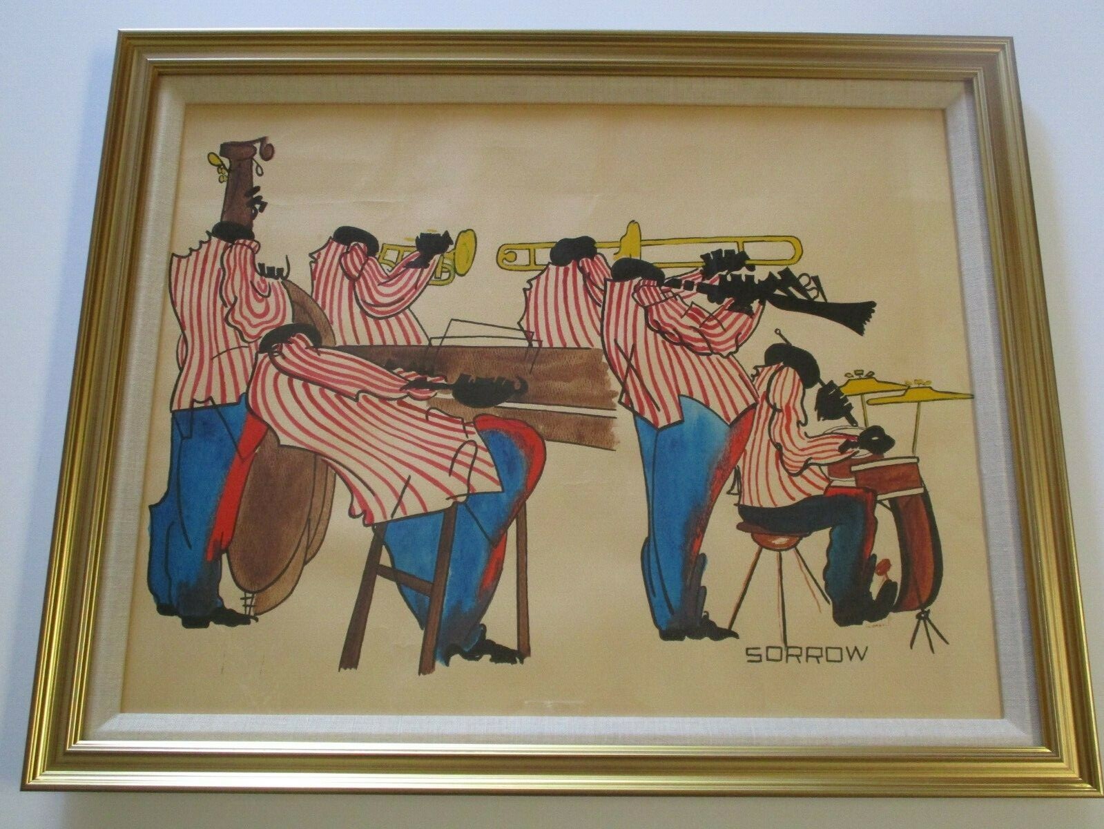 WILLIAM SORROW VINTAGE BLACK AMERICANA PAINTING MUSICIAN JAZZ BAND NEW ORLEANS