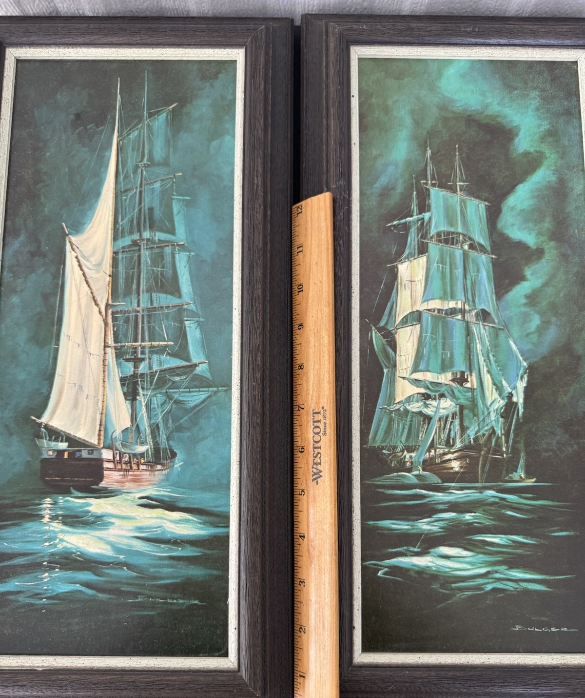 2 x Vintage Mid Century Art Ships Paintings Signed