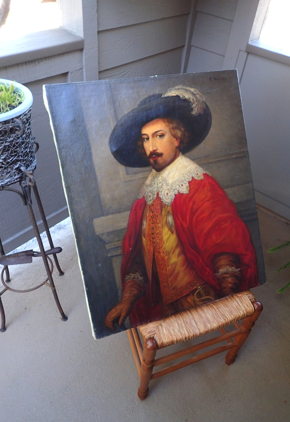 Vintage European Oil painting of French Musketeer – Canvas on a wooden stretcher
