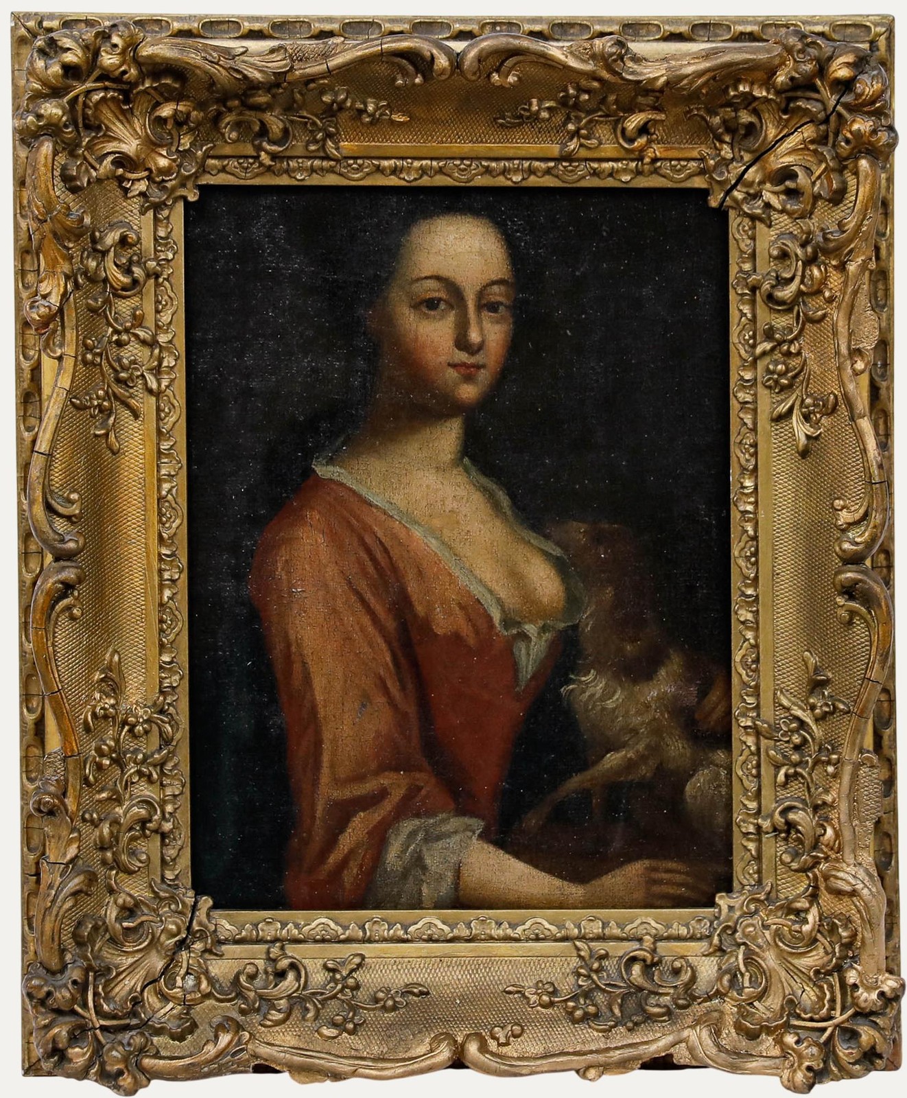 English School 18th Century Oil – Portrait of an Elegant Lady & Her Dog