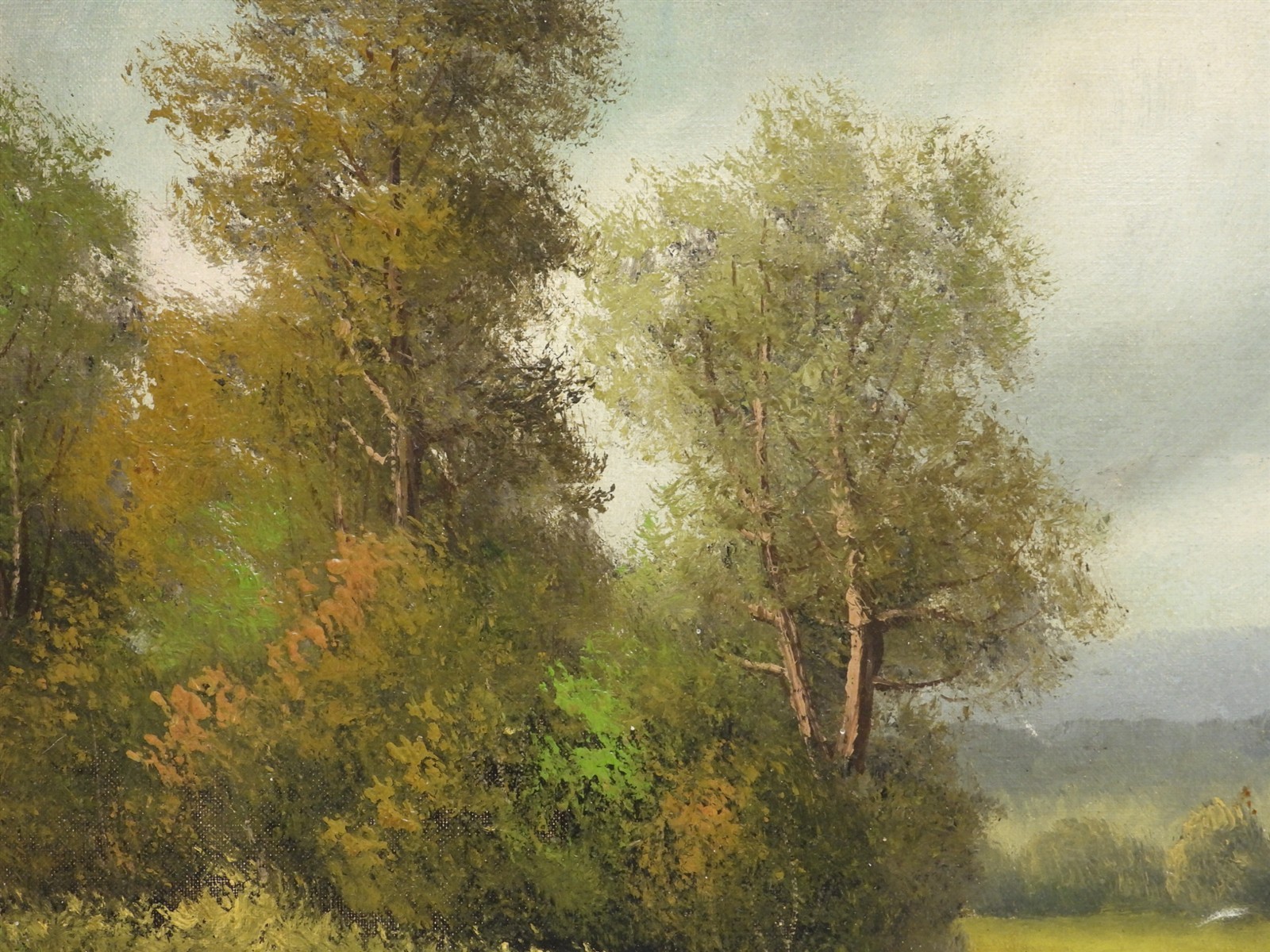 C.1900 American Mountain & River Landscape signed «Hudson» O/C Painting