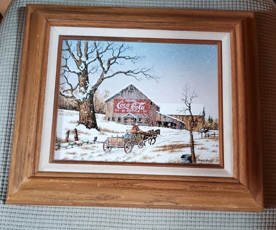 Framed Print Wagon Barn Scene Drink Coco Cola in Bottle – By C. Carson