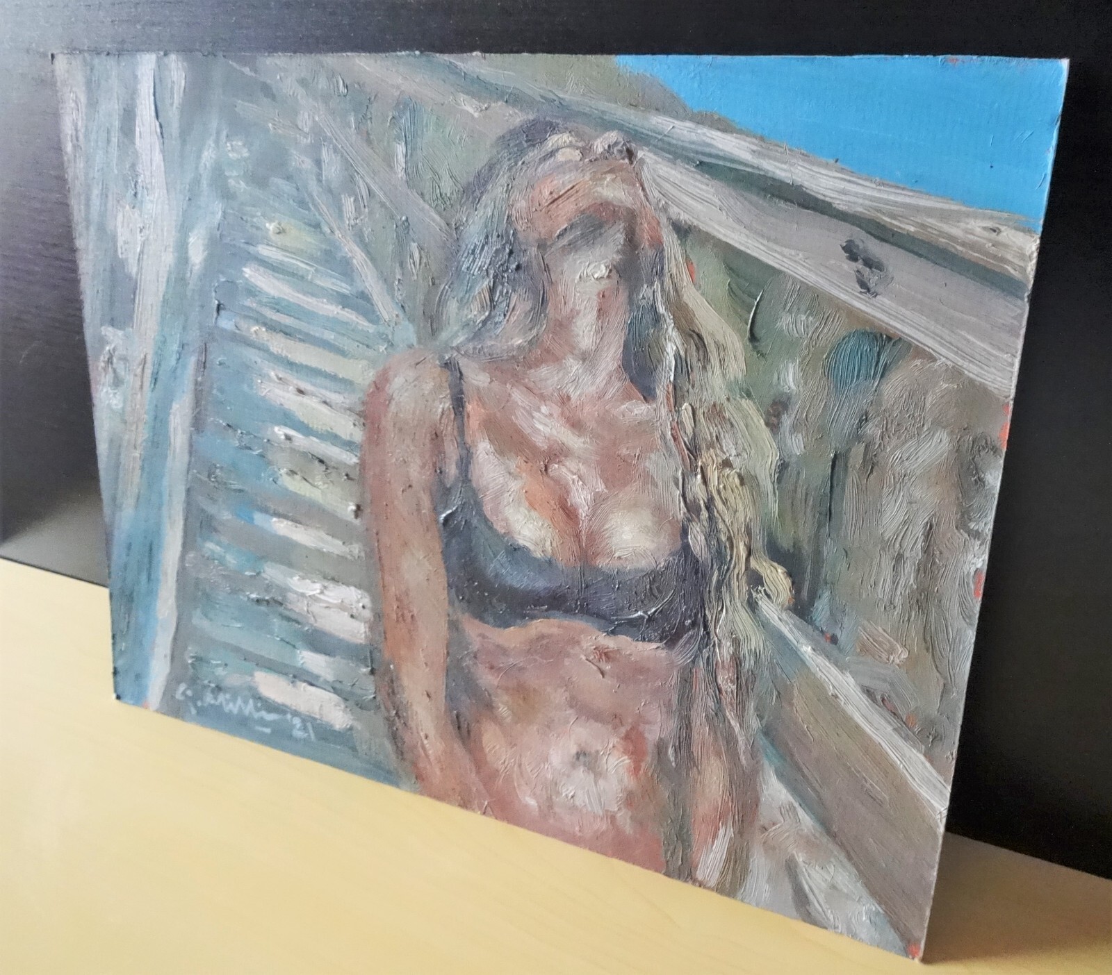 GERRY MILLER-. Original Artwork.»Steps» oil paint on cardboard.37x28cm