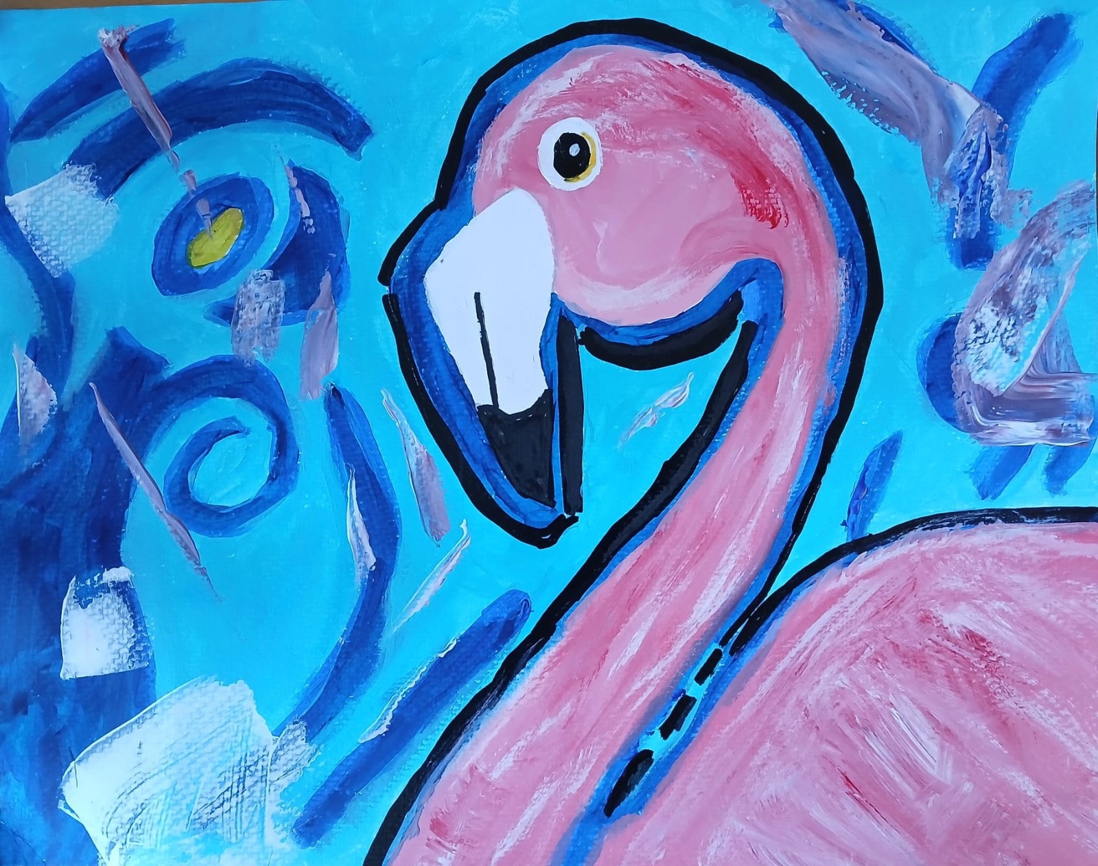 Impressionism 11×14 Pink Flamingo Handmade Signed Colorful Art Painting