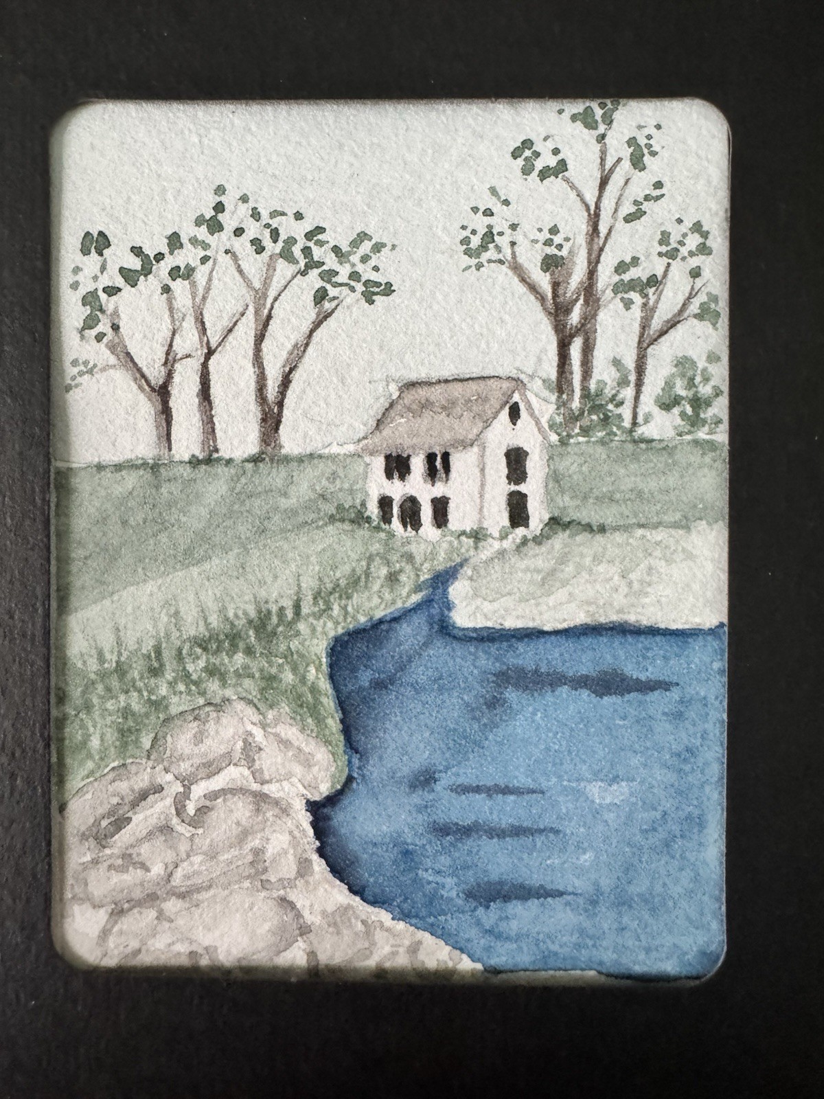 ACEO “Cottage Cool Waters” Watercolor By DBossert Features Landscape With Water