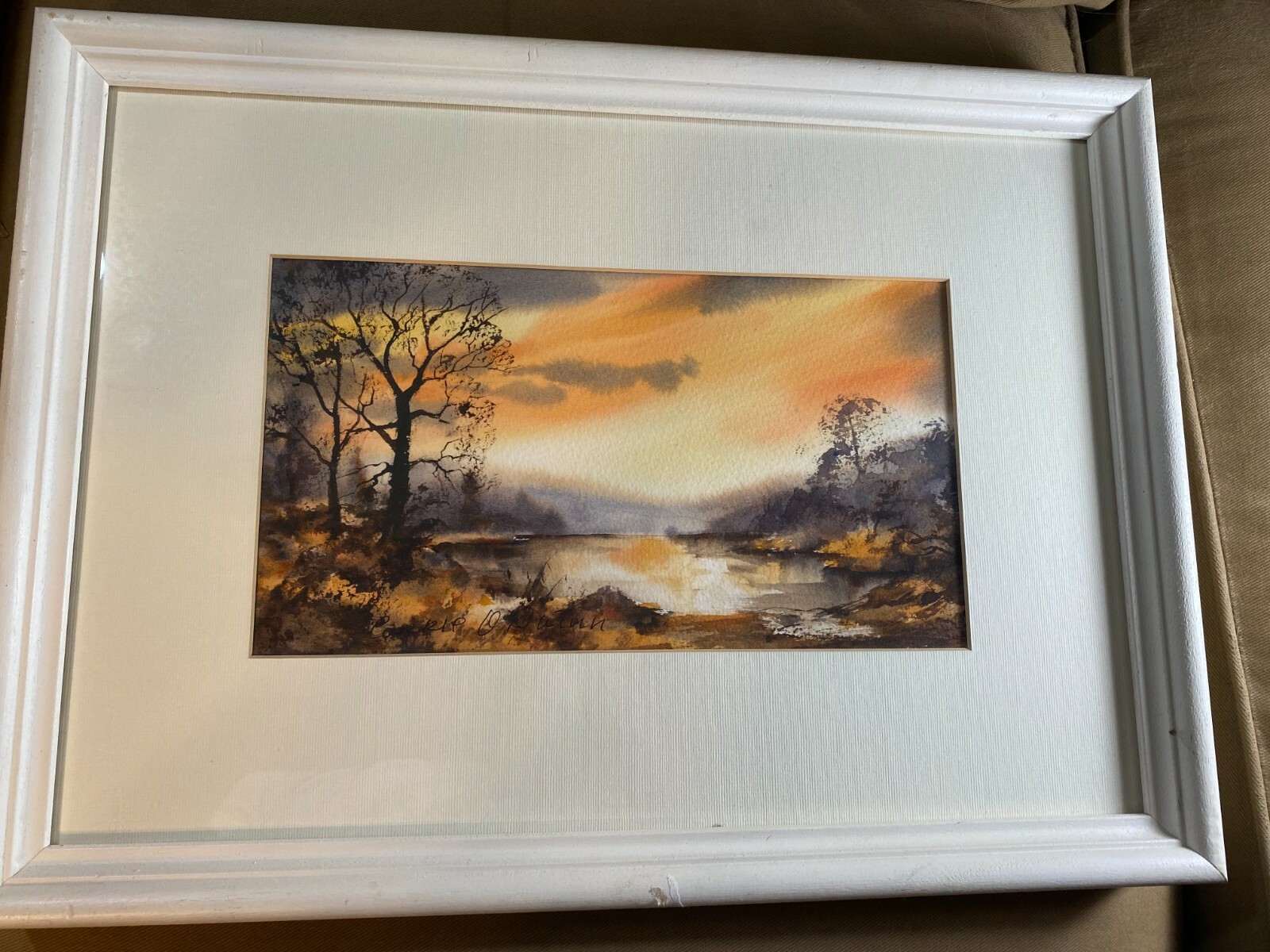 Carrie O’Quinn «Evening Landscape Scene» Watercolor Painting – Signed/Framed