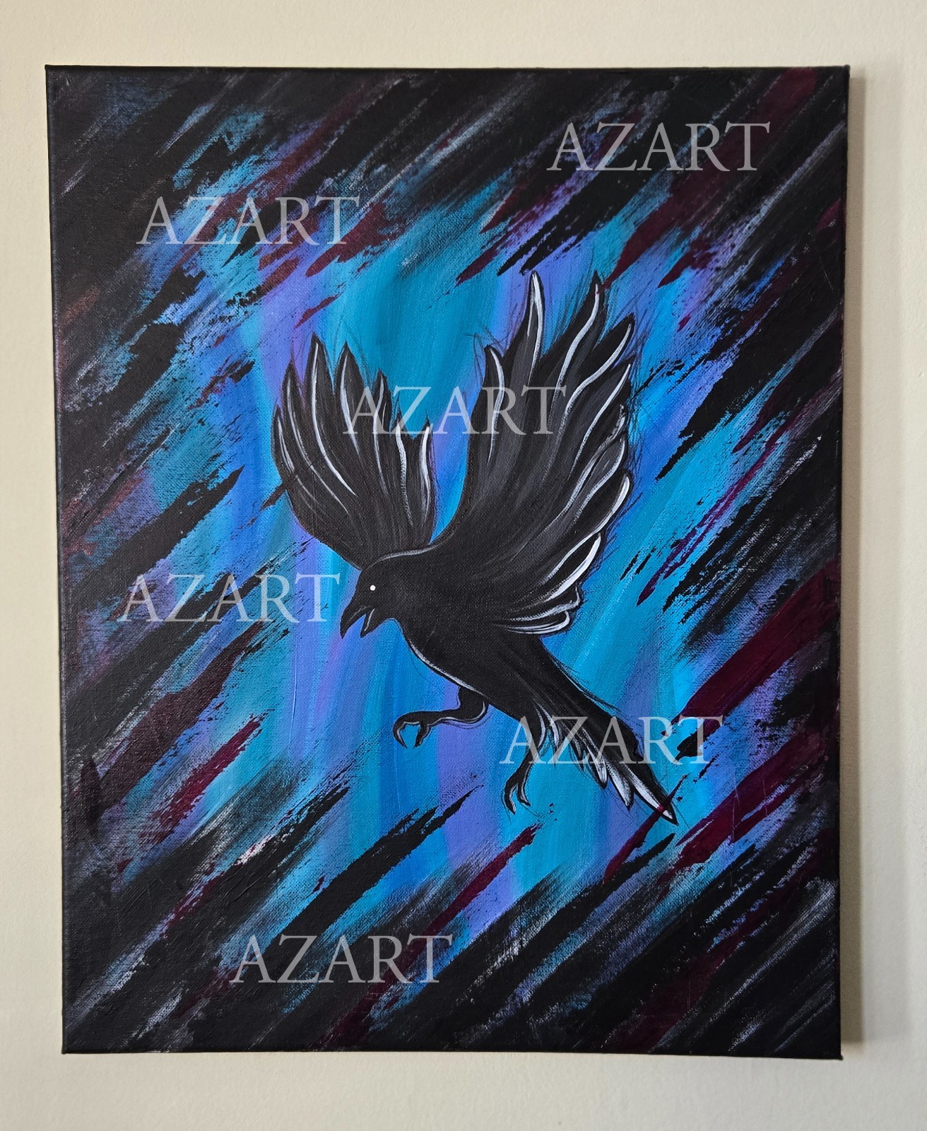 Blackbird Raven Abstract Background 20×16 Acrylic Colorful Painting