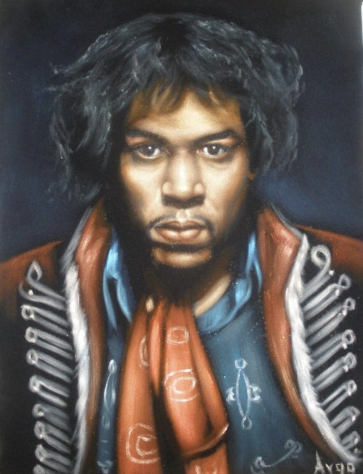 Jimmy Hendrix Music legend black velvet oil painting handpainted signed art