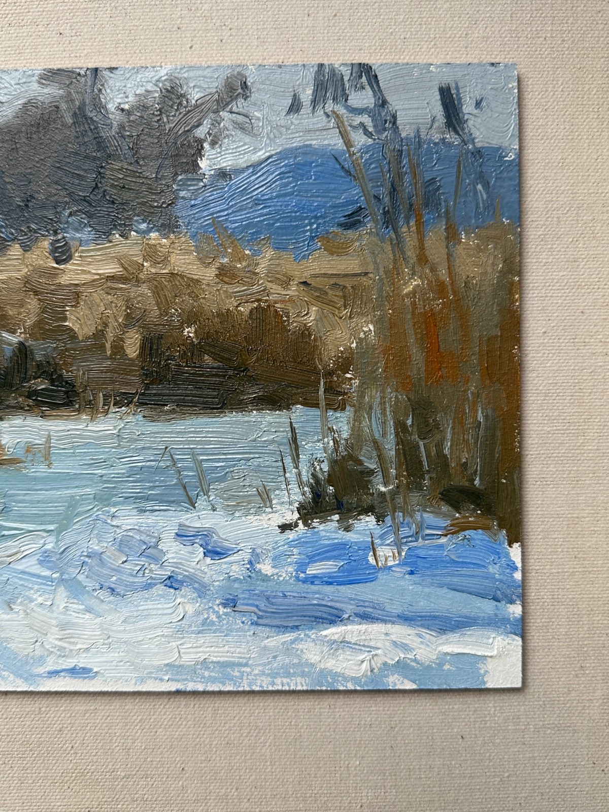 LANDSCAPE ORIGINAL PAINTING Impressionism Art Oil winter snowy etude 6*8 inch