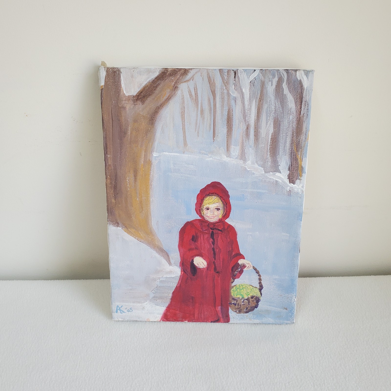 Little Red Riding Hood /Girl One of a Kind OOAK Art Painting on Canvas signed AK