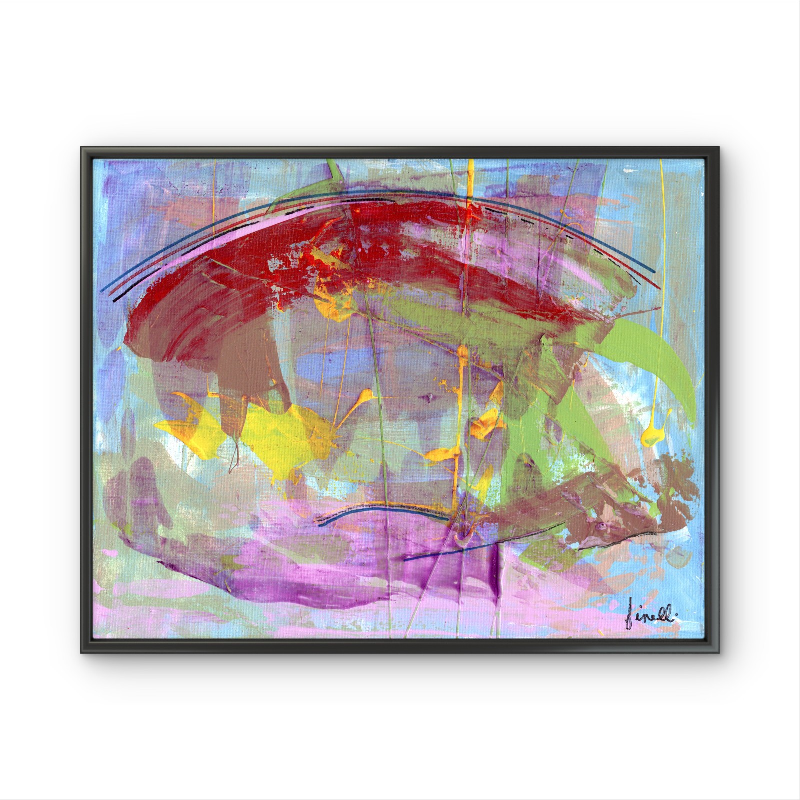 Hand Painted 11×14 Abstract Acrylic Red Teal Canvas FINELLI ORIGINAL Decor G23P