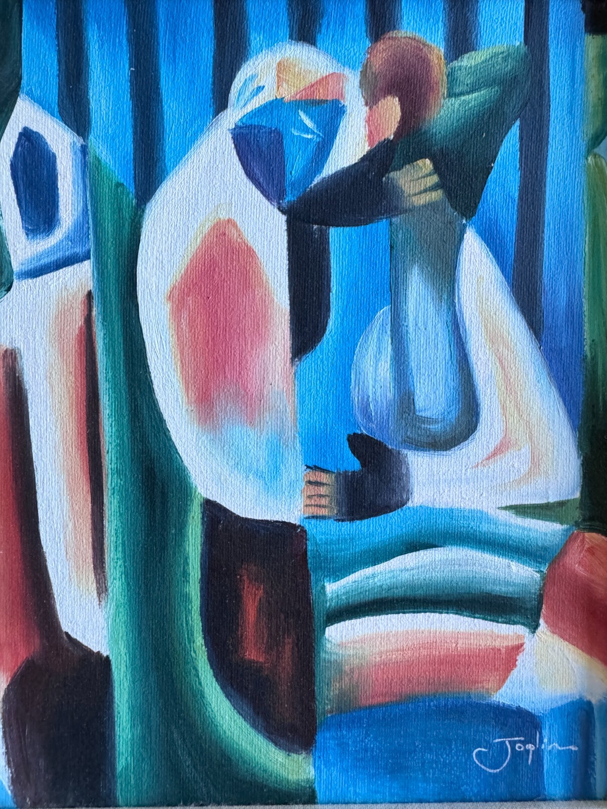 Signed Abstract Painting on Canvas Modern Art Vibrant Figures