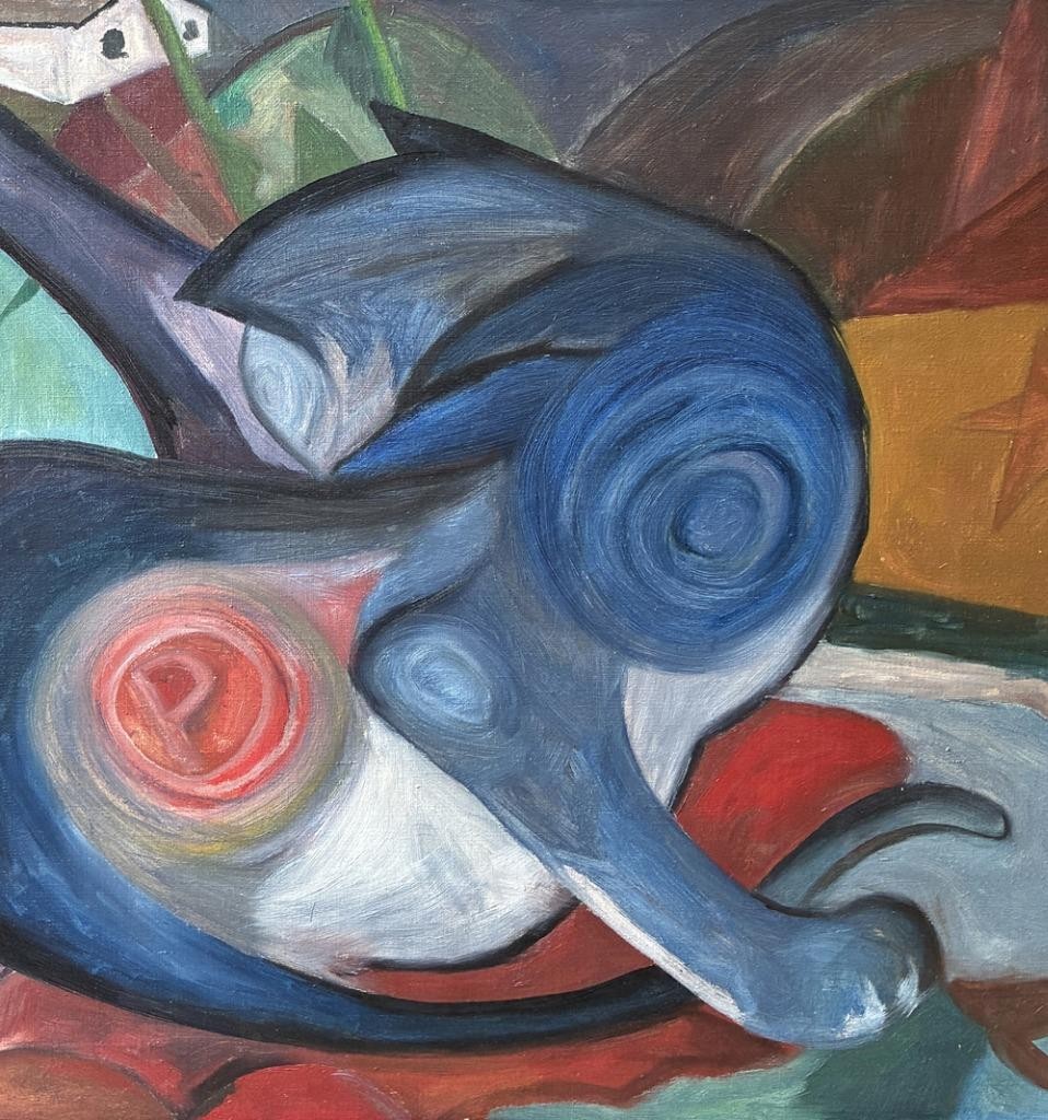Rolf Magnusson (Swedish, 1929). The Blue Cat. Oil painting. Dated 1959. COA.