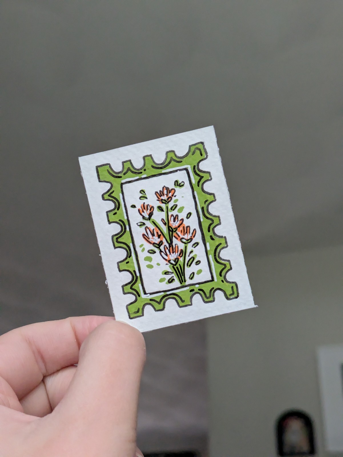 MINI ACEO Art Card, 2×2.5, Cute Orange Flowers, Pretty, Stamp Style By TS.EG