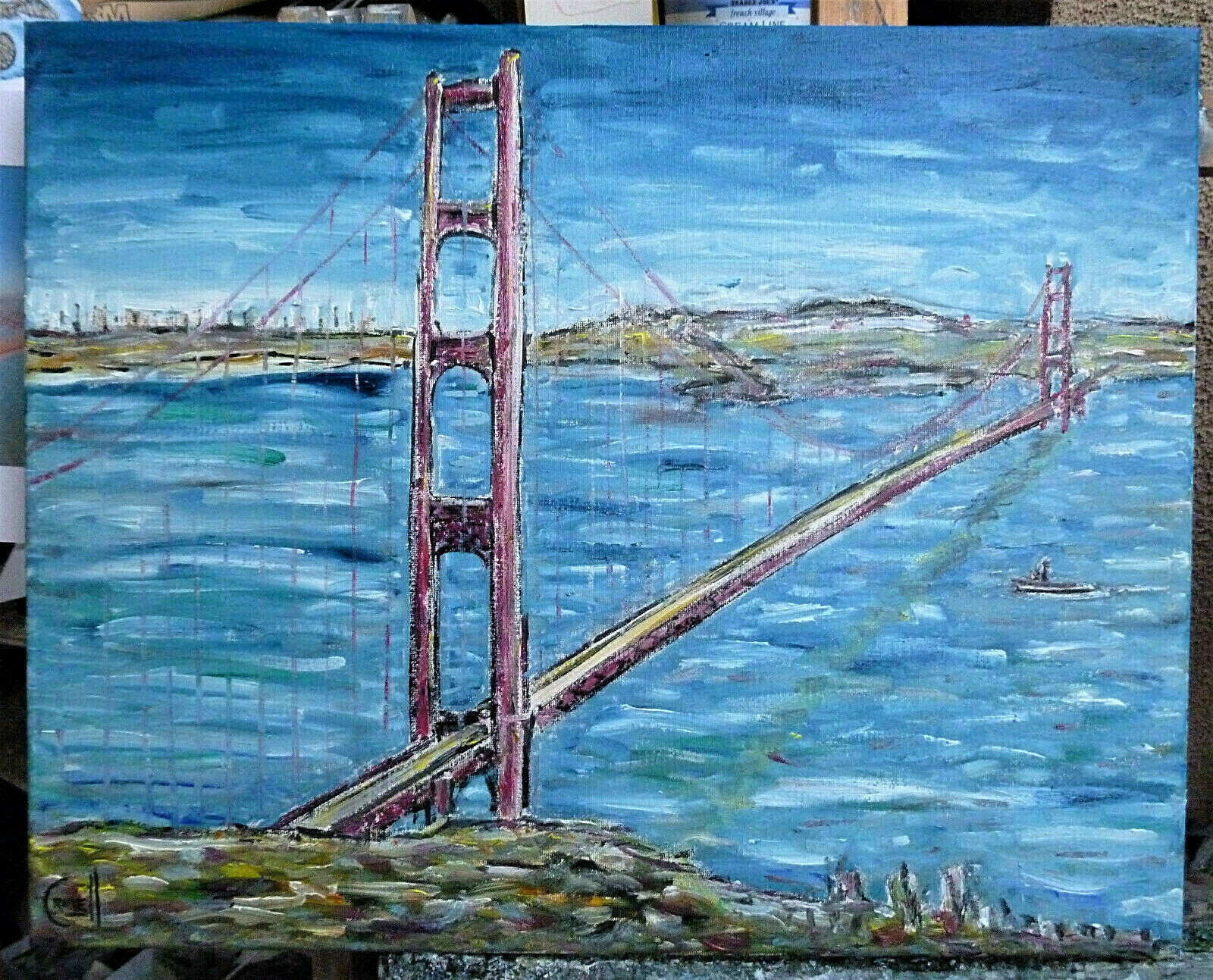 GOLDEN GATE bridge landmark 16×20 San Francisco original painting signed Crowell